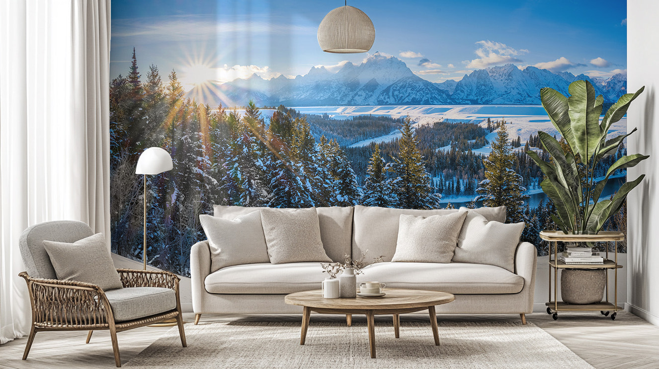 Teton snowy scene wallpaper for living rooms