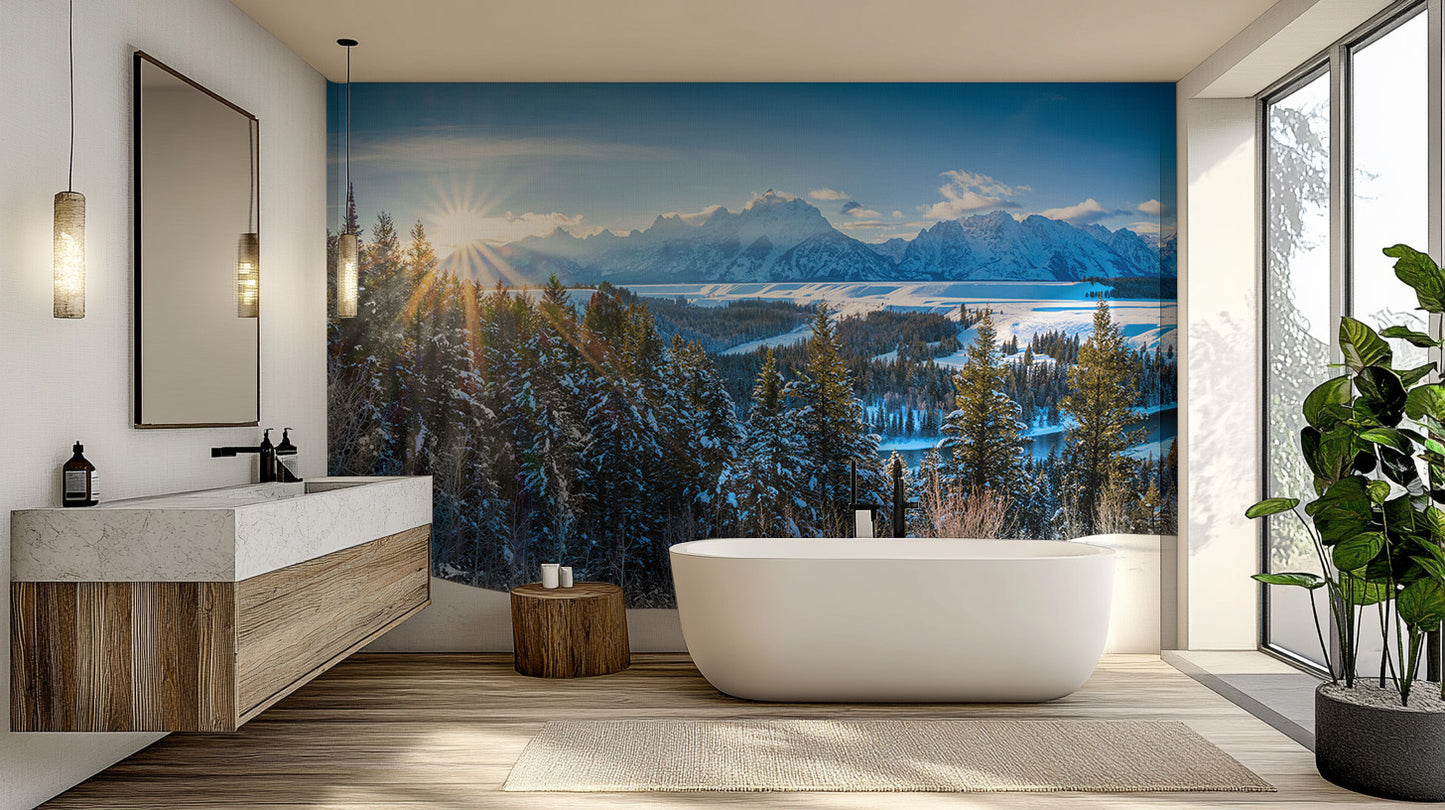 Snowy peaks wallpaper for cozy bathrooms