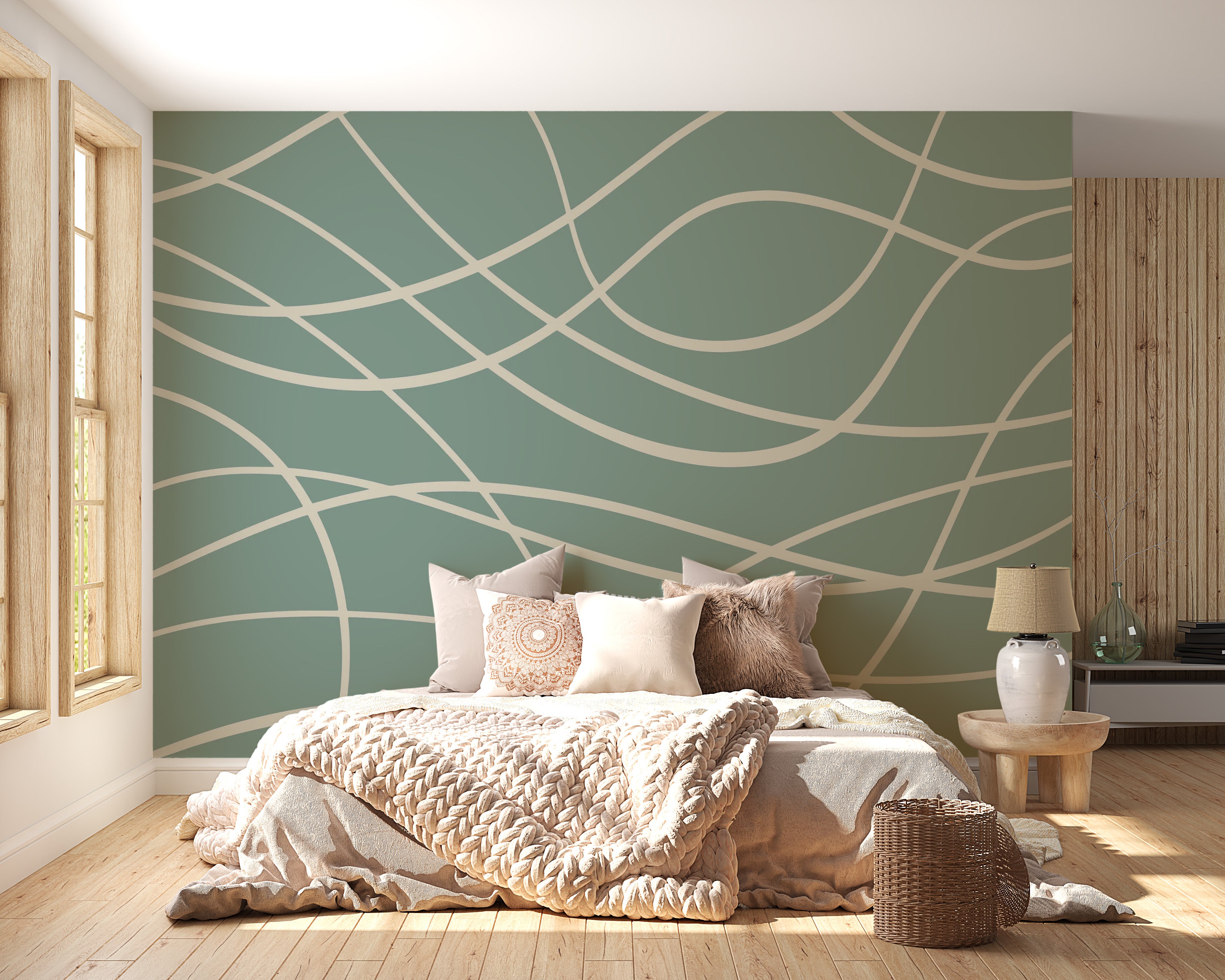 Minimalist green line wall decor design