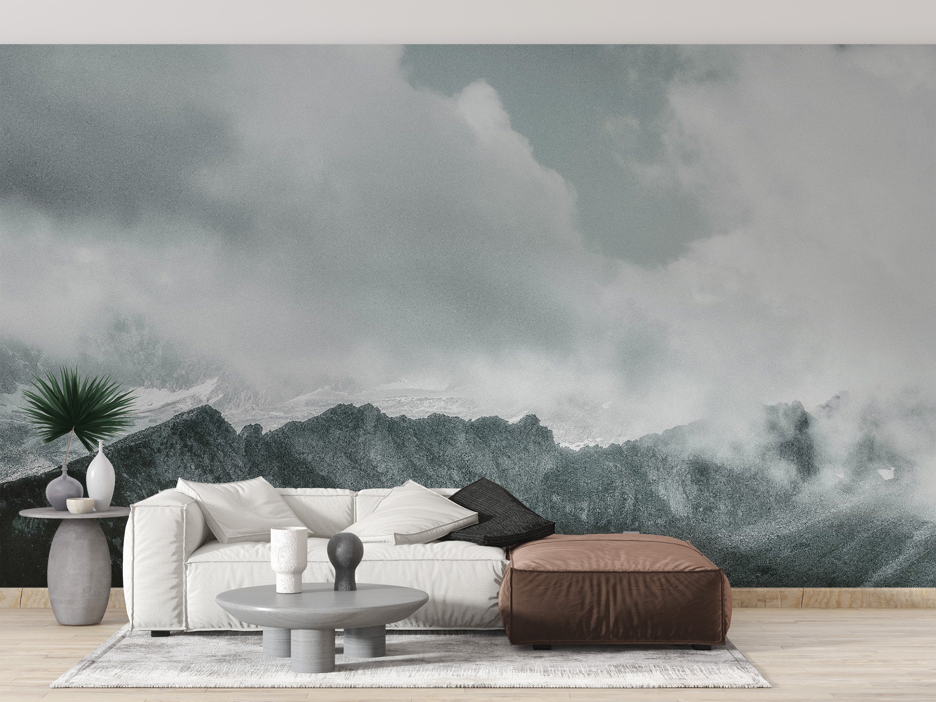 Snow Mountains Foggy Wallpaper Mural - Giffywalls