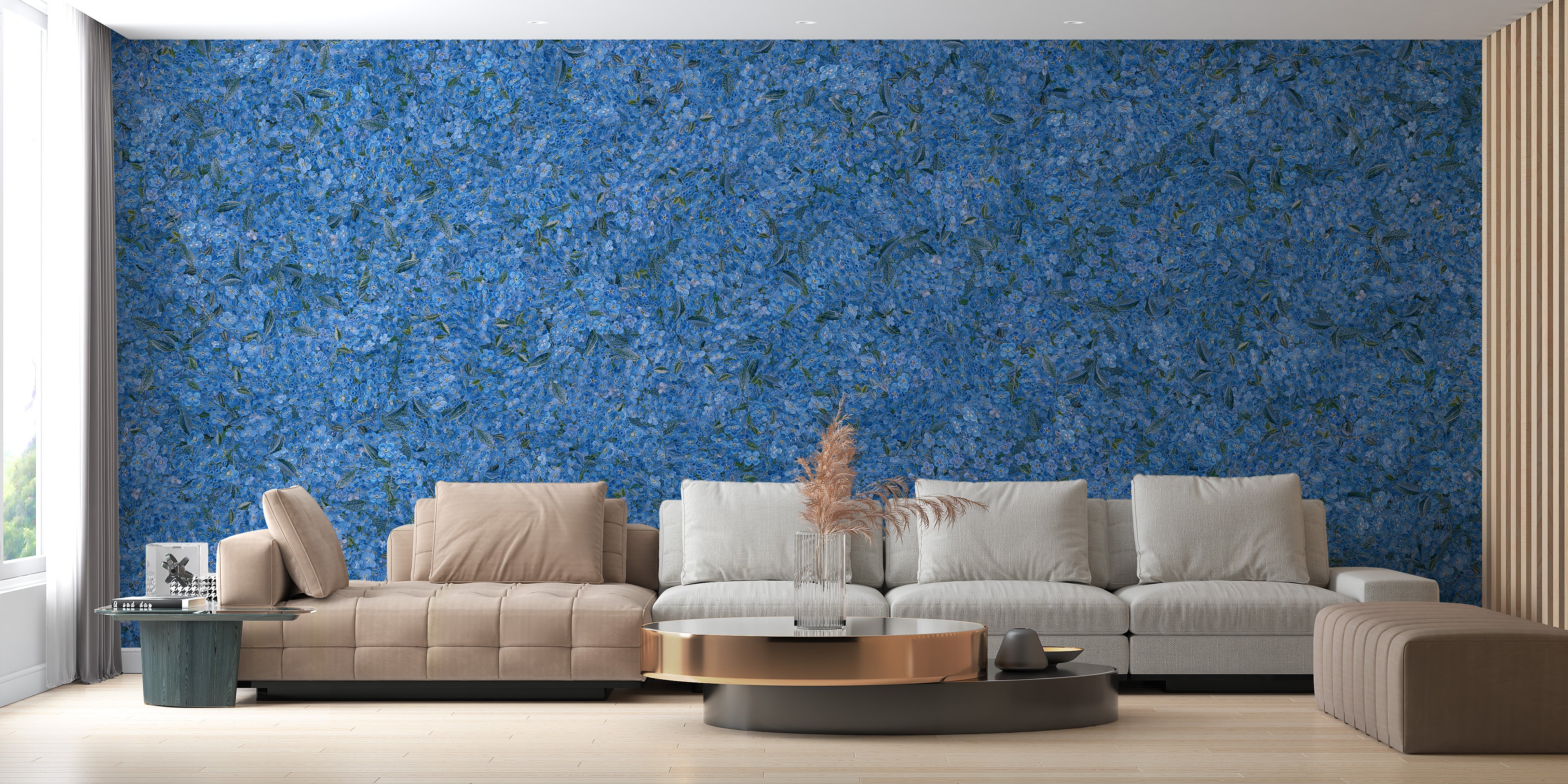 Elegant flower pattern blue wall murals
