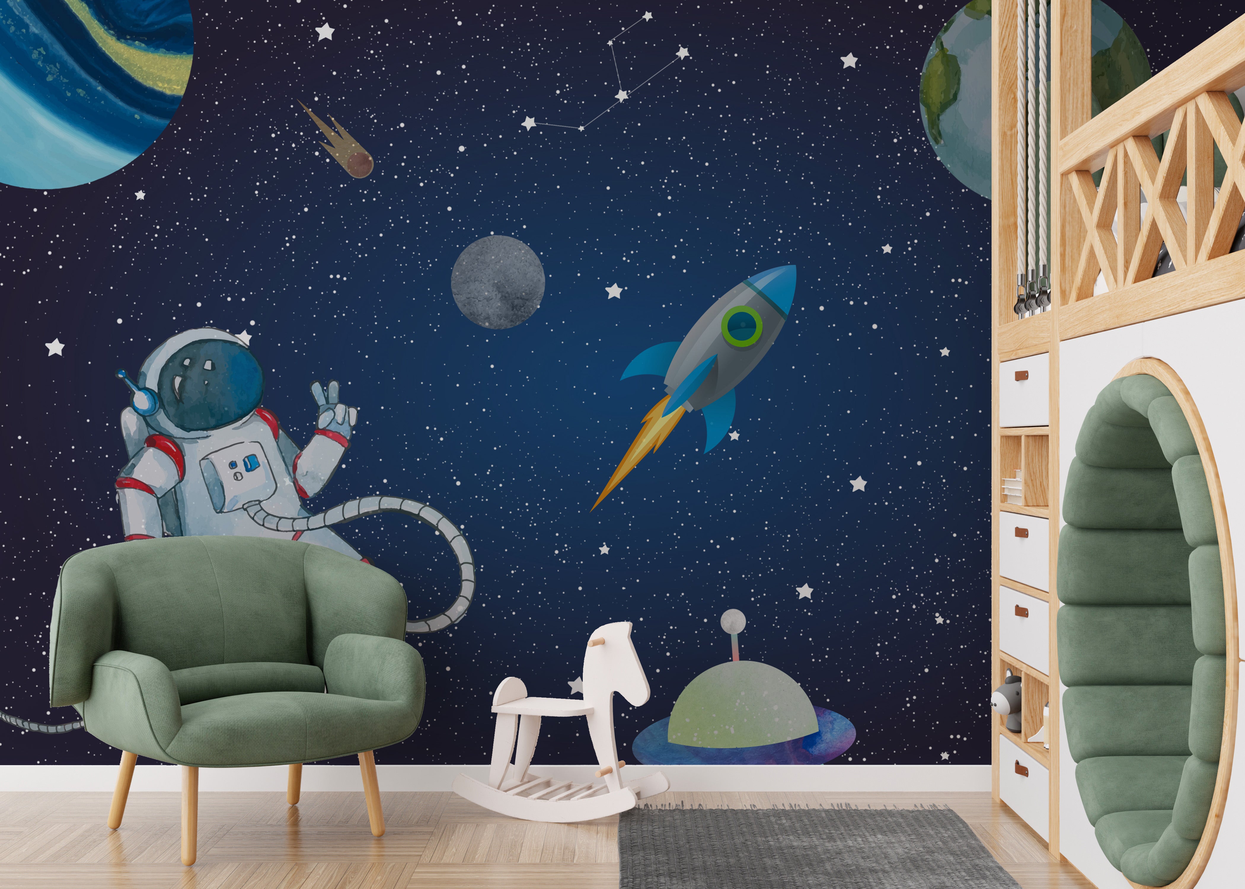 Orbiting Dreams Space Expedition Mural removable wallpaper