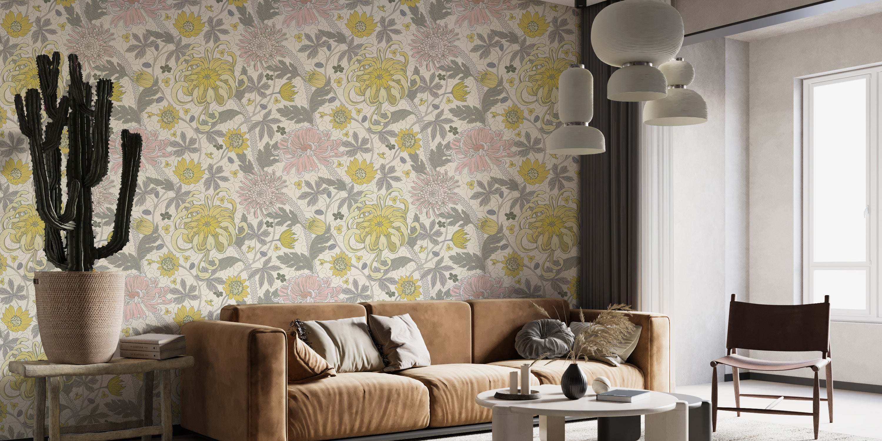 Classic floral design with chrysanthemums wallpaper