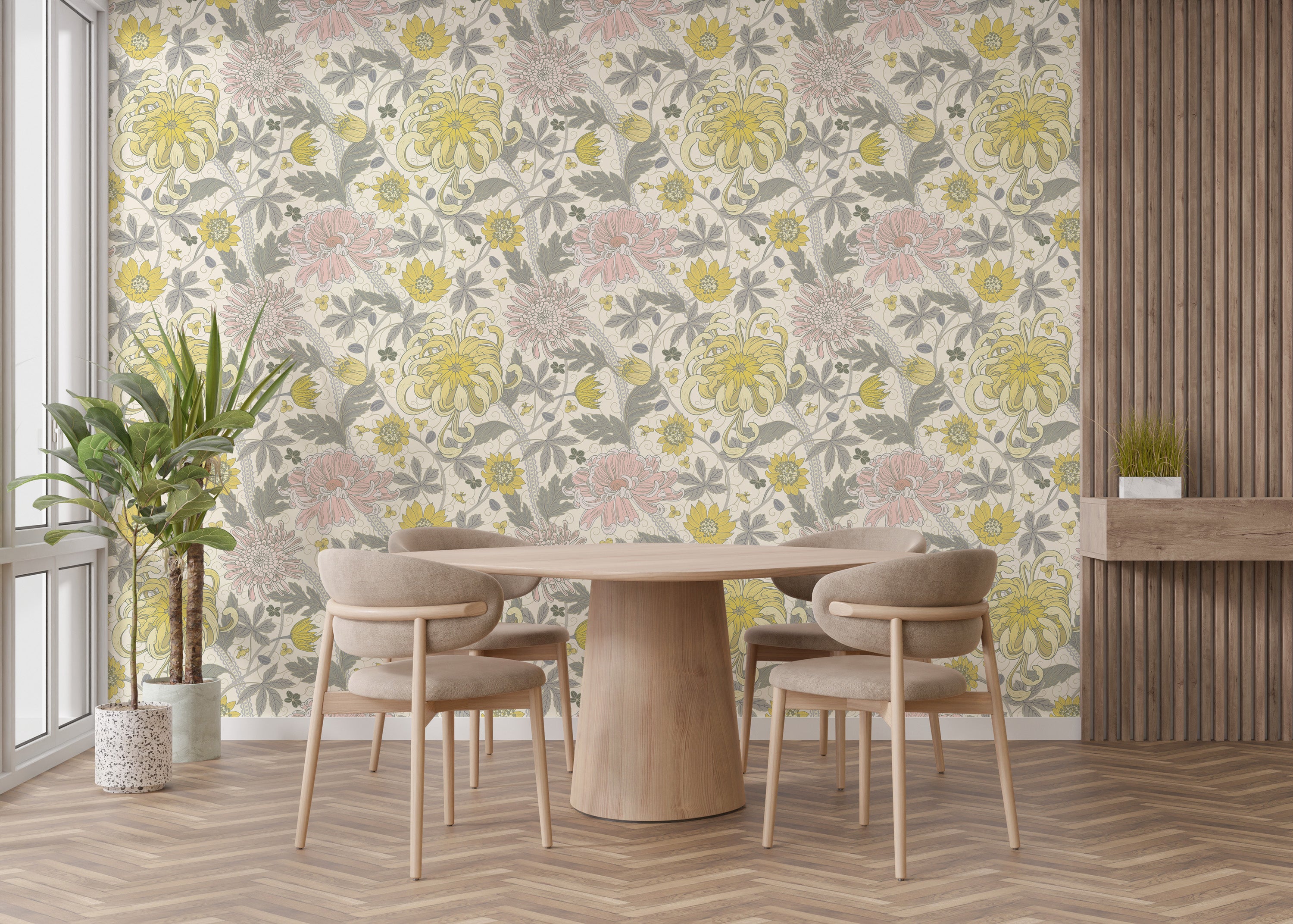 Timeless floral design in chrysanthemum wallpaper