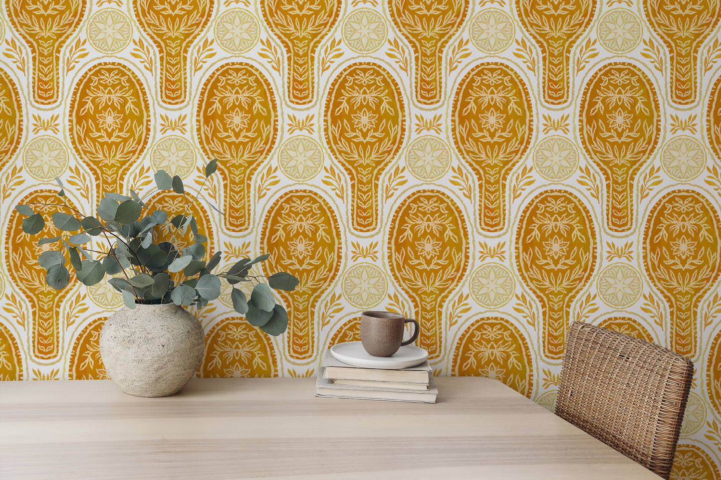 Floral Rockets Golden Yellow Wallpaper