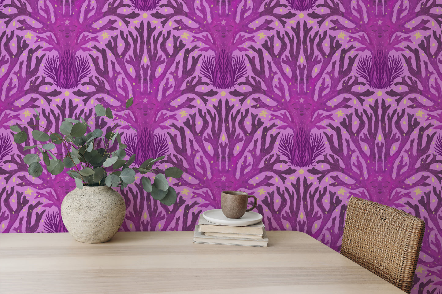 Vibrant lilac coral pattern wallpaper for walls
