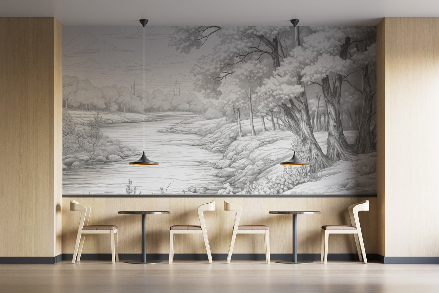 Stylish Grey Forest Scene Mural
