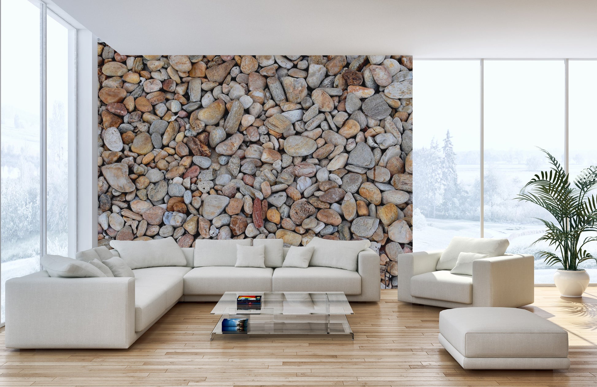 Natural pebble mural for wall decoration
