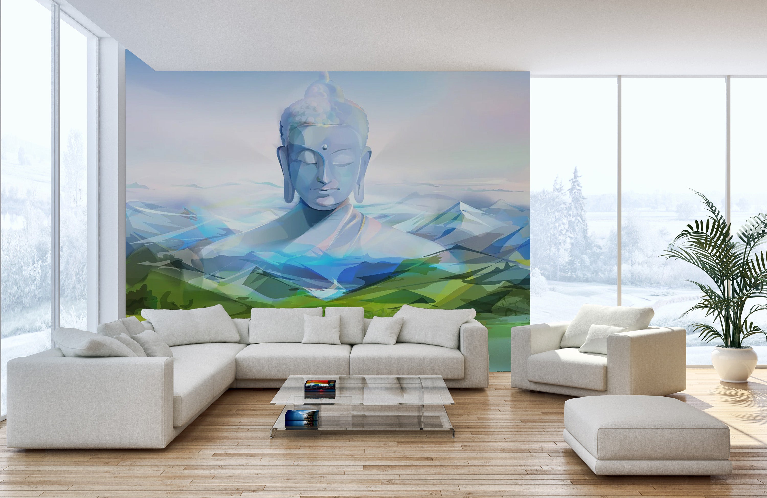 Peaceful Buddha mural for serene interiors
