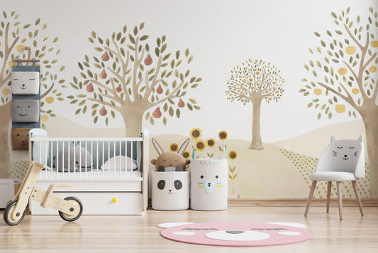 Countryside whimsy wall mural for nursery