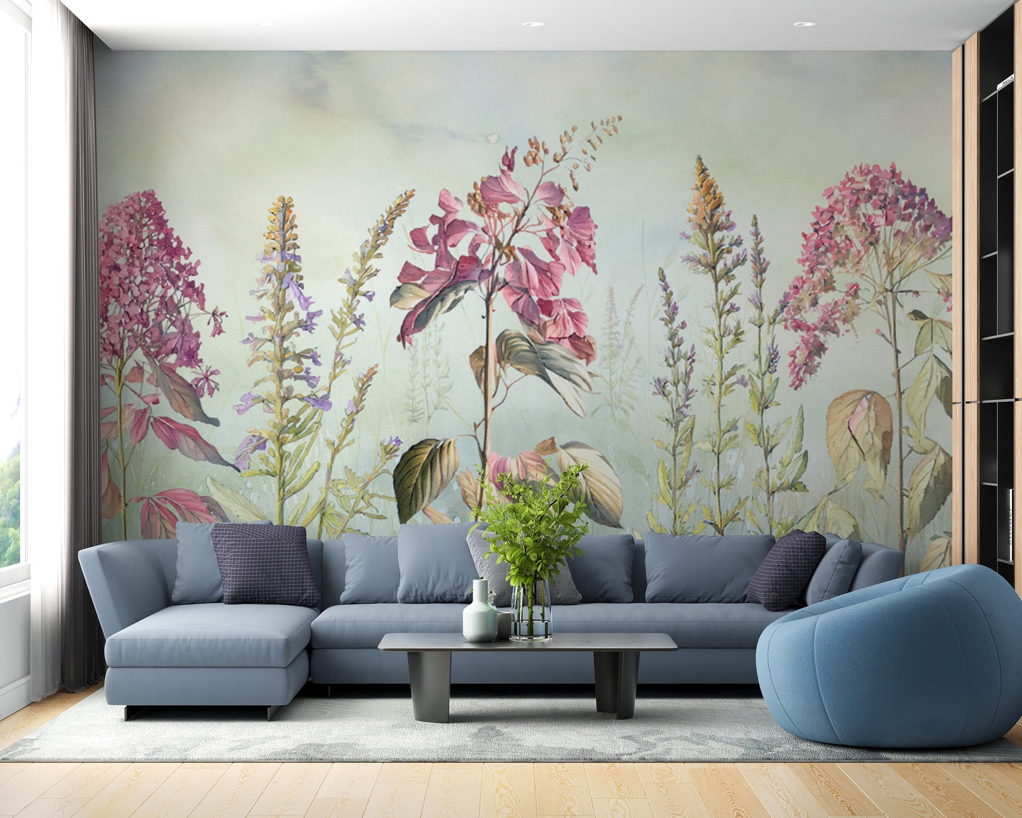 Wild Flowers Meadows Blue Wallpaper Murals