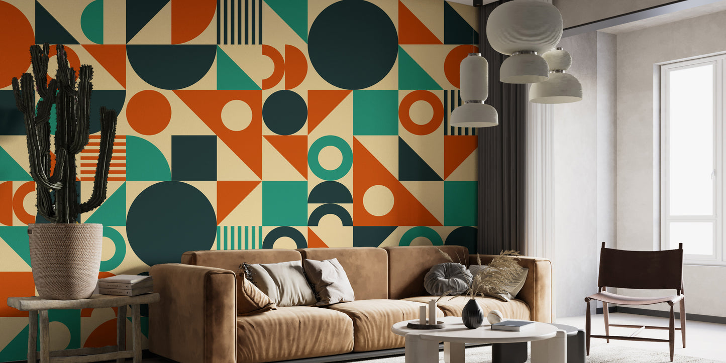 Orange & Green Mid Century Wallpaper Murals