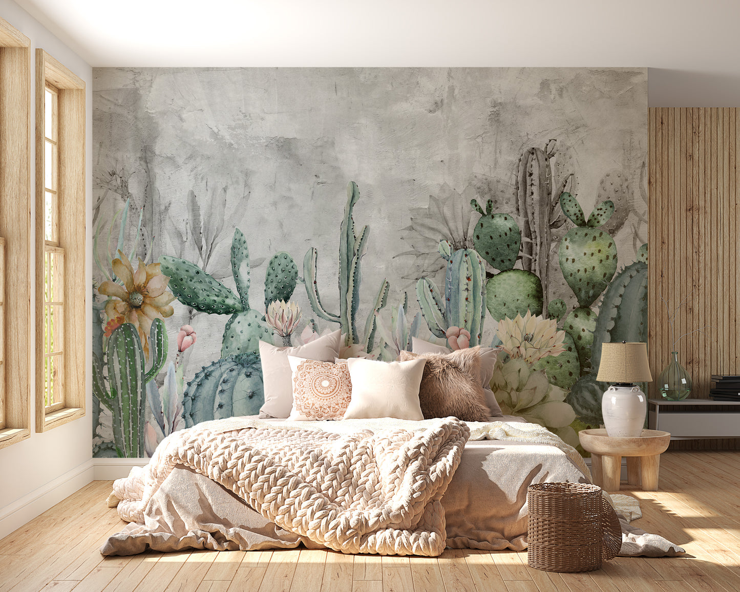 Green Cactus in Desert Wallpaper Murals - Giffywalls