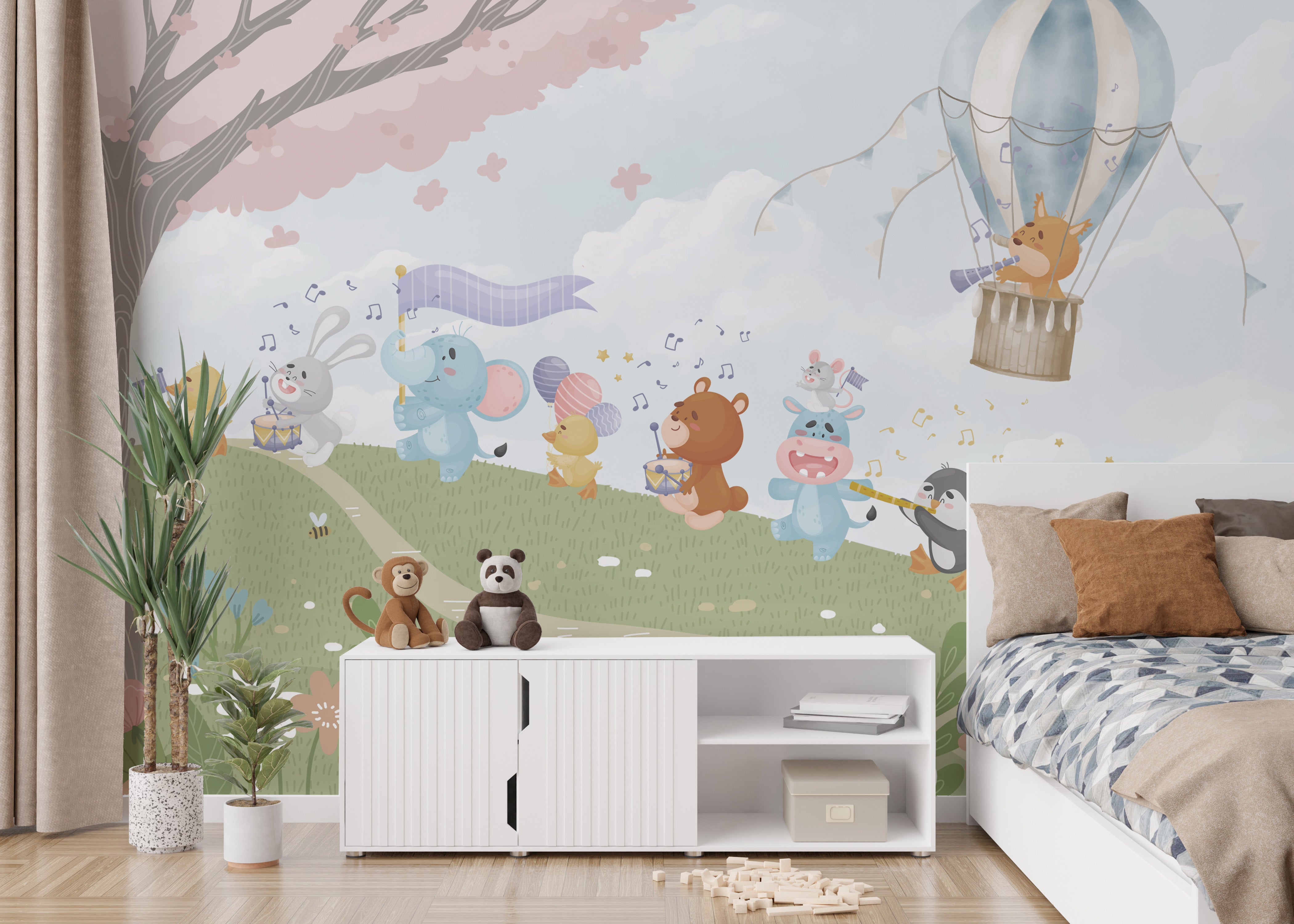 Playful musical menagerie wallpaper for creative decor