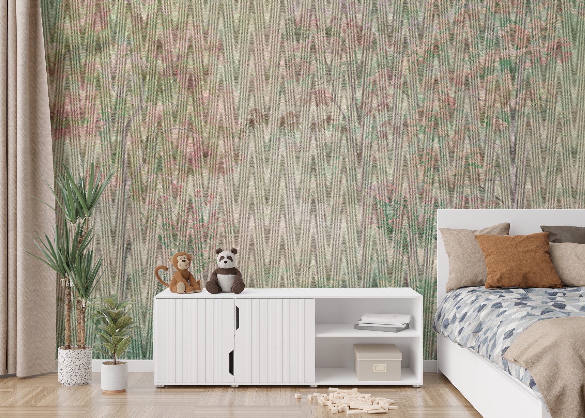 Gentle spring serenity mural with a calming nature theme