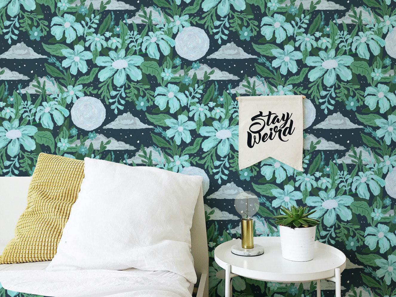 Moonlit garden wallpaper for serene walls
