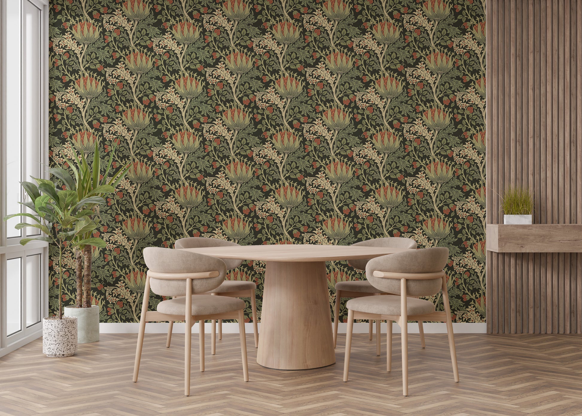 Classic floral wallpaper with rich textures