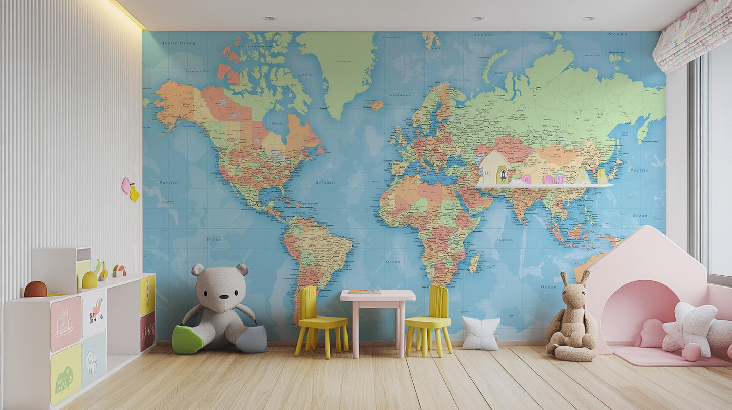 World Map Colourful Wallpaper Mural