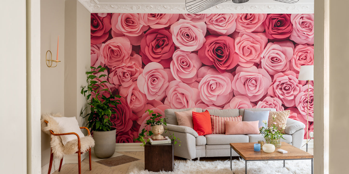 Romantic pink roses mural for chic and feminine interiors.
