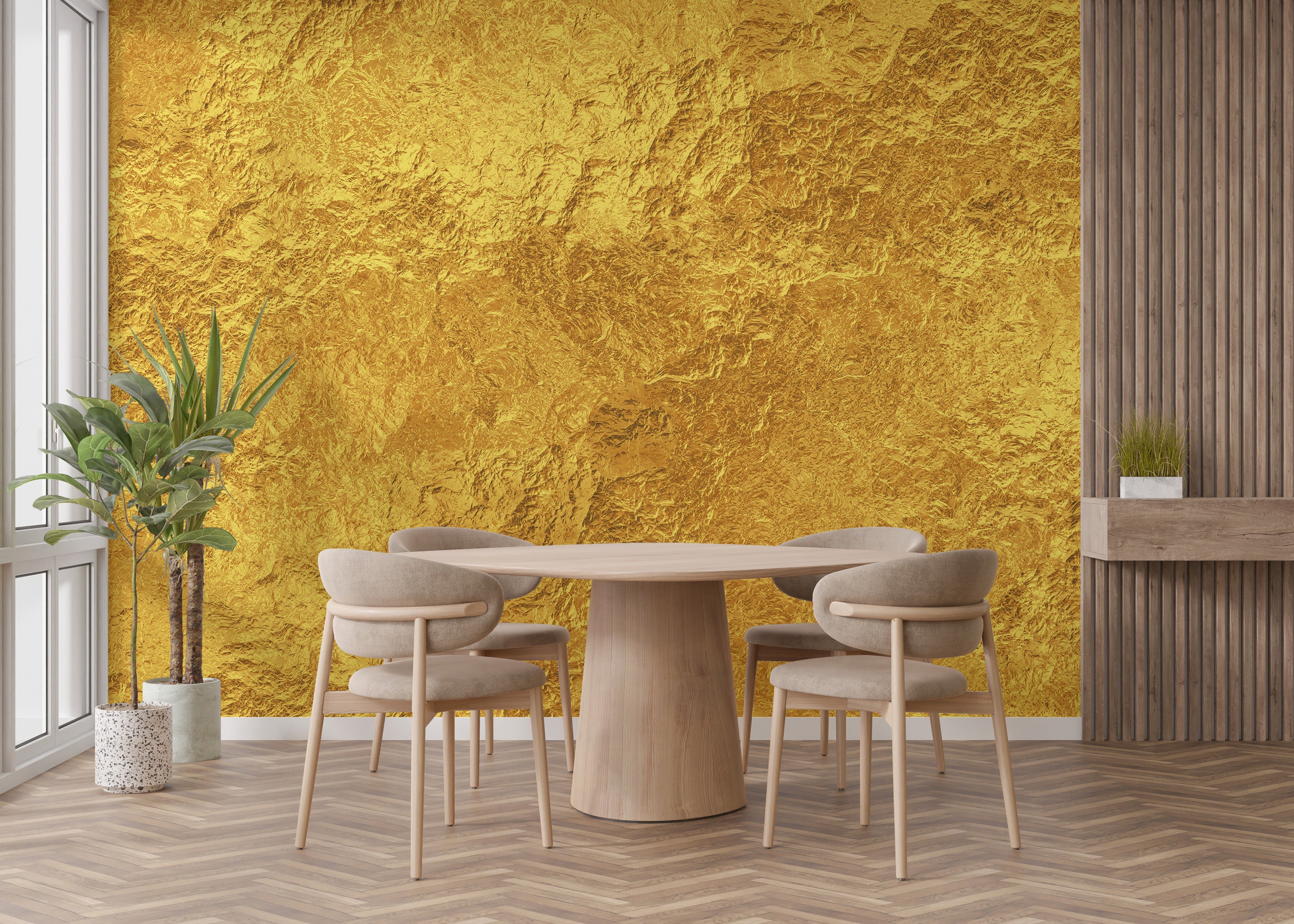 Radiant gold finish wall mural design