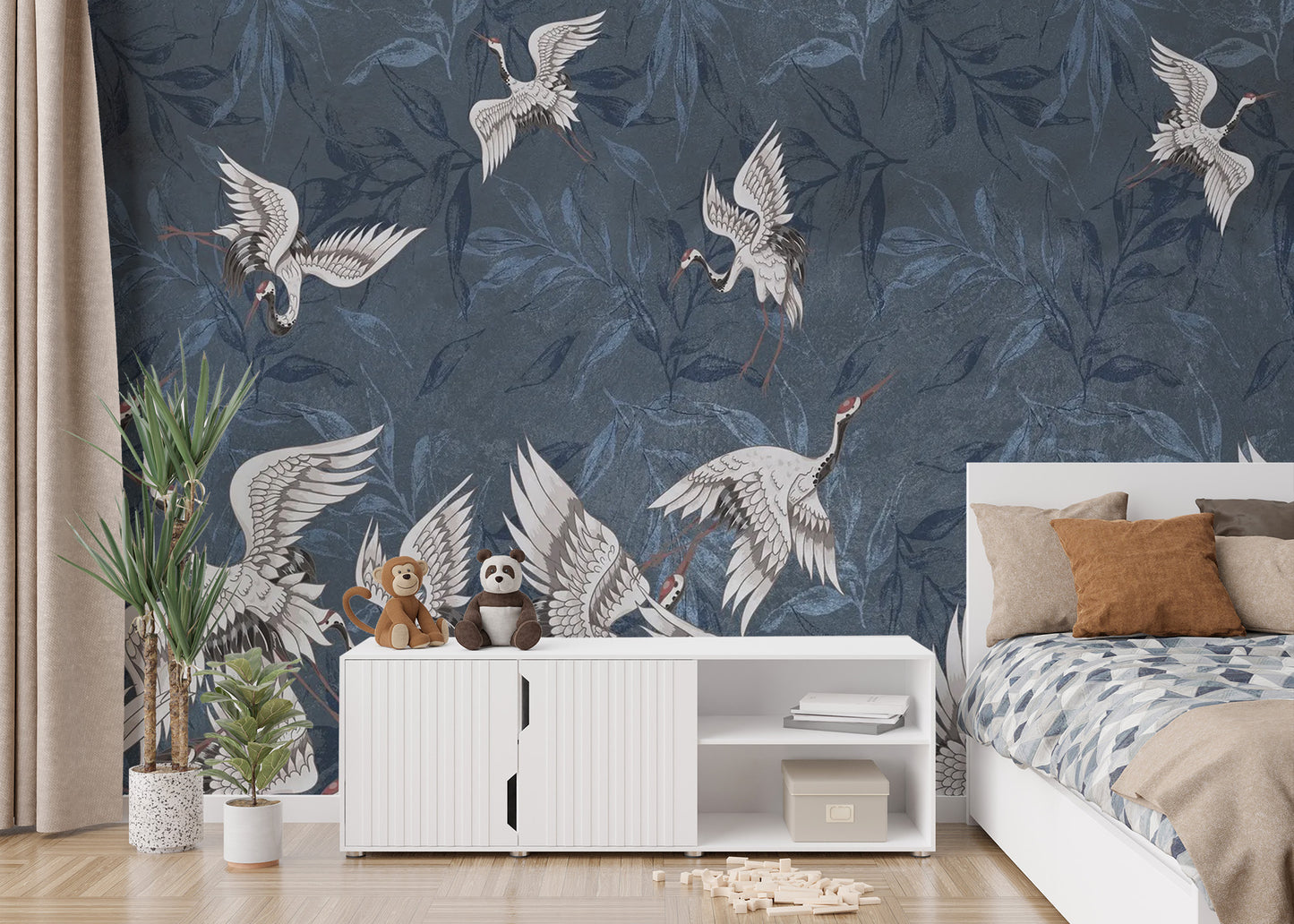 Vintage cranes grunge wallpaper mural design