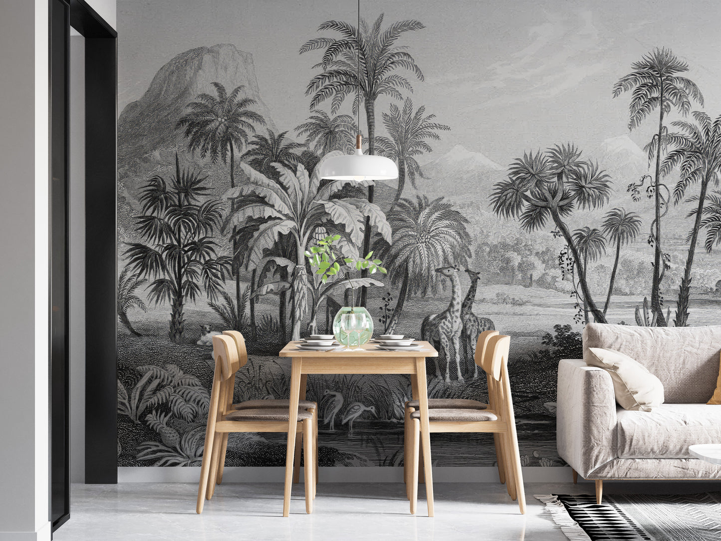 Monochrome Vintage Jungle Mural