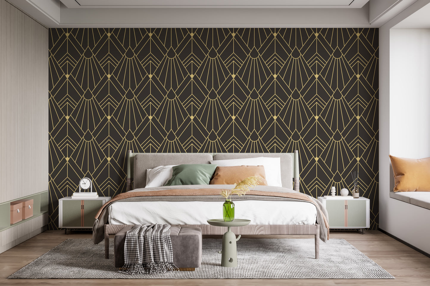 Easy removable gold art deco wallpaper design