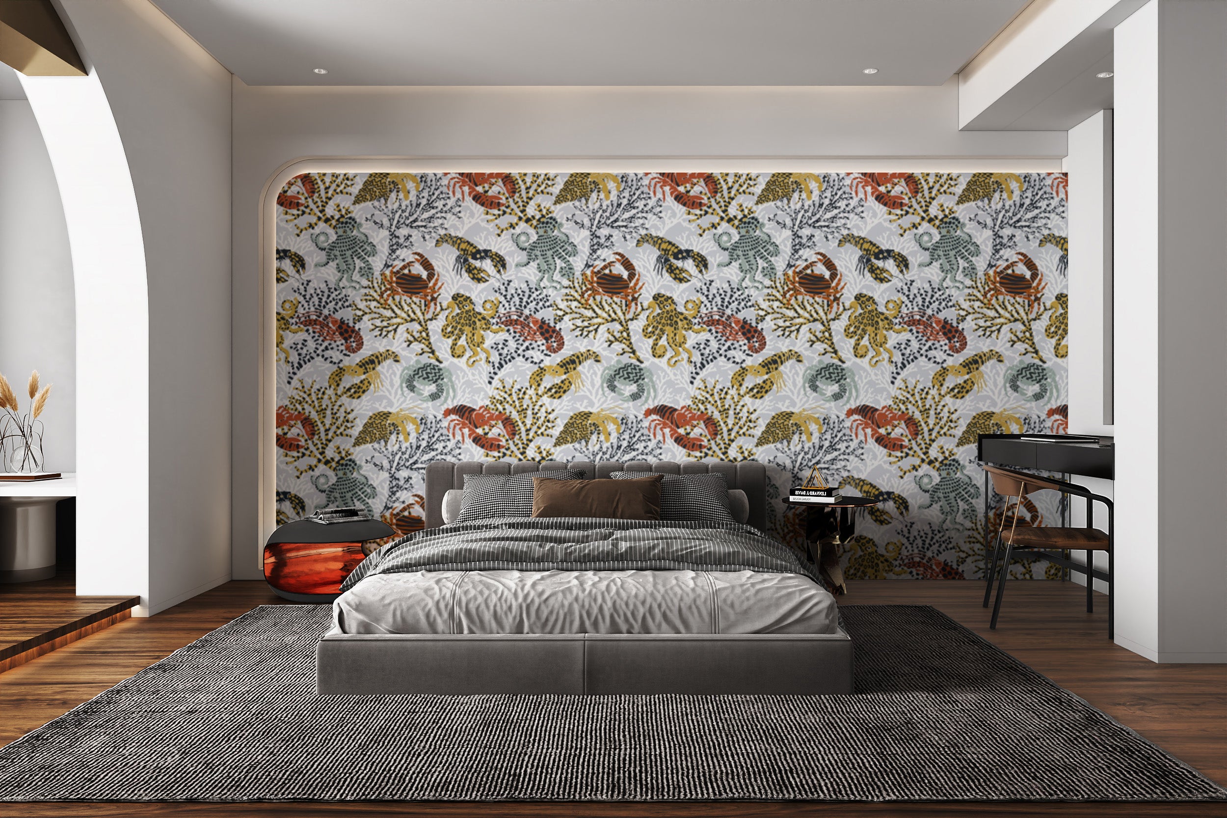 Modern Aquatic Life wallpaper for marine-themed wall decor.
