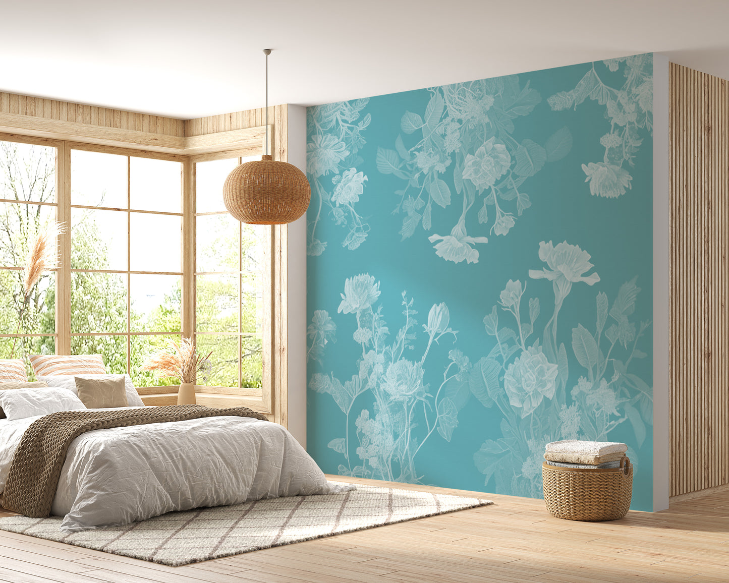 Bedroom Blue Flowers Wallpaper Mural