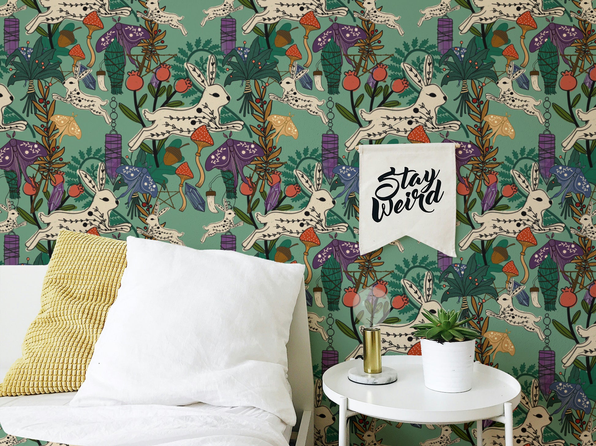 Mystical forest wallpaper with eclectic style
