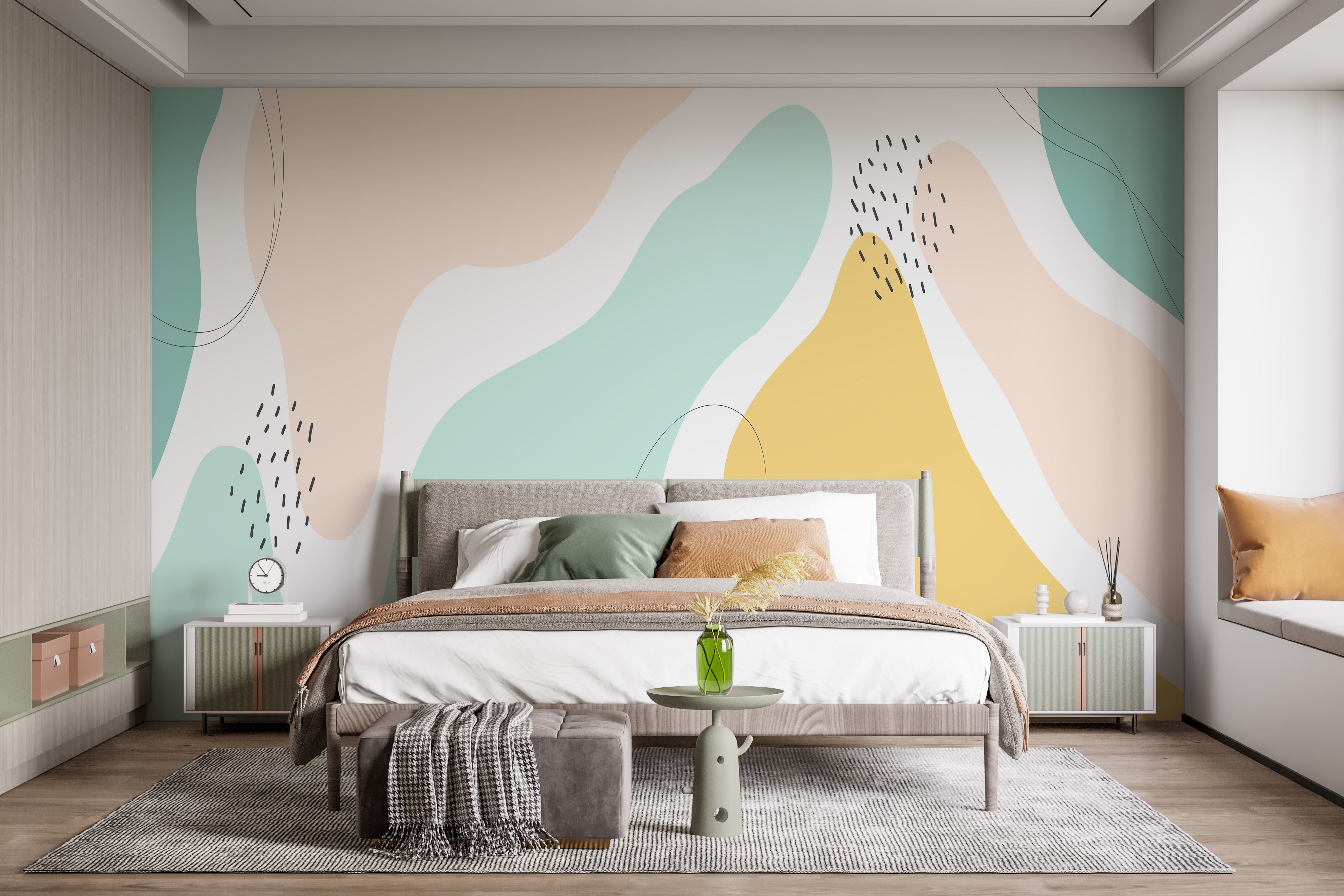 Modern pastel color shapes wallpaper design.