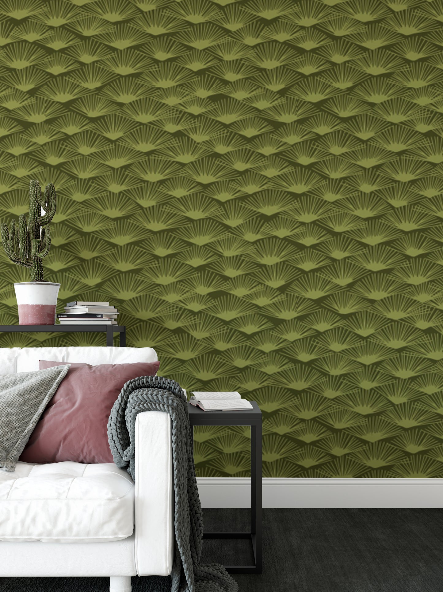 Mystic Moss wallpaper adding an earthy charm to interiors.
