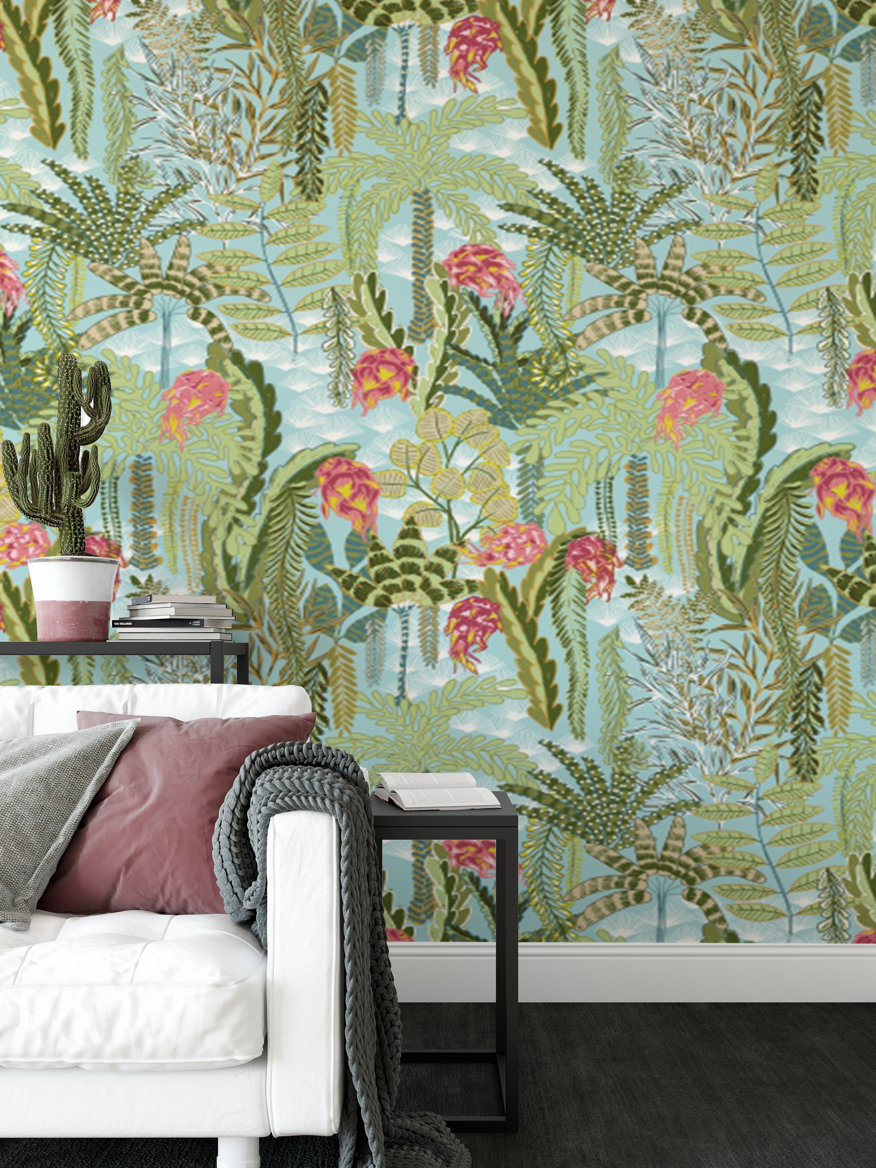 Sophisticated Exotic Mint Botanical wallpaper with lush foliage.
