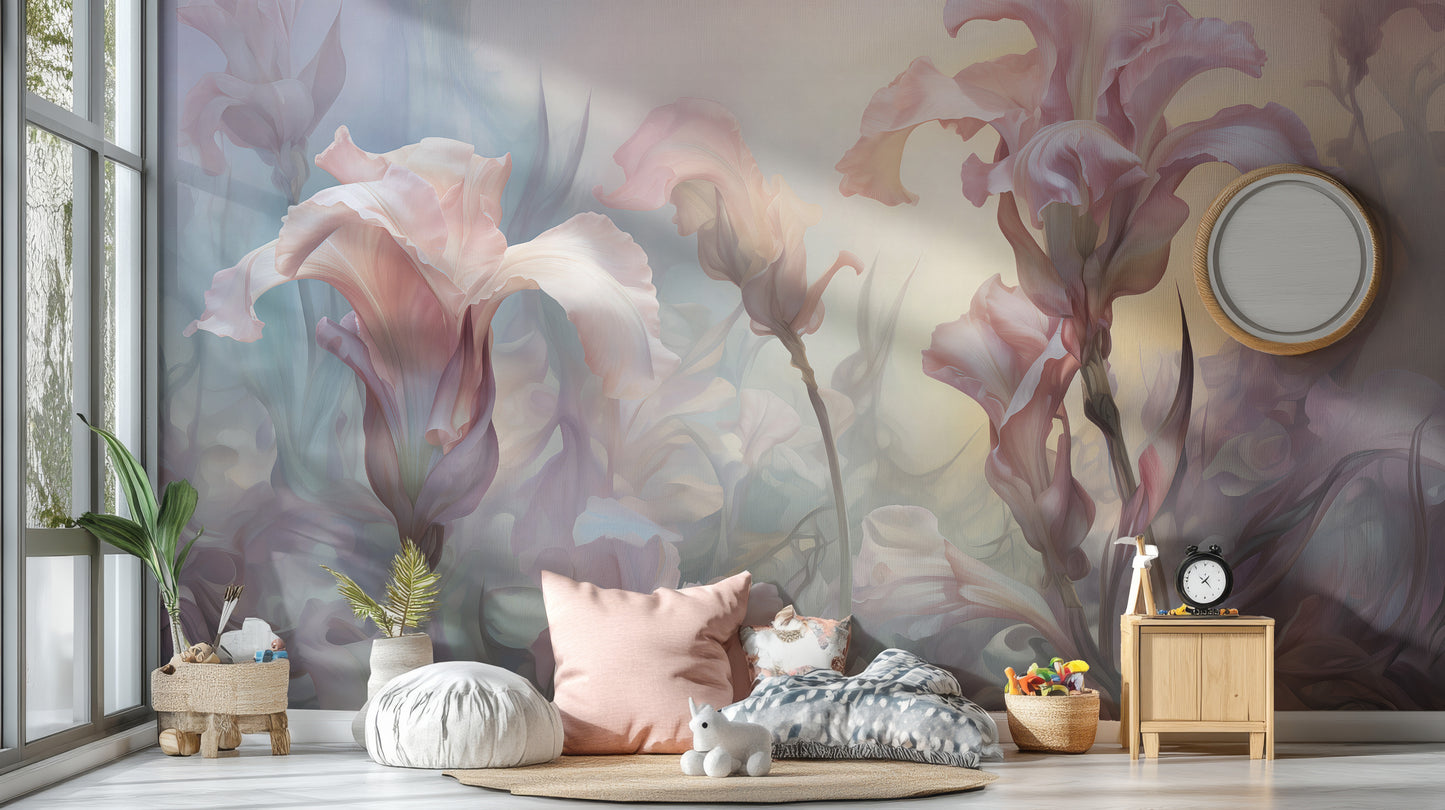 Iris Pale Pastel Floral Wallpaper Mural