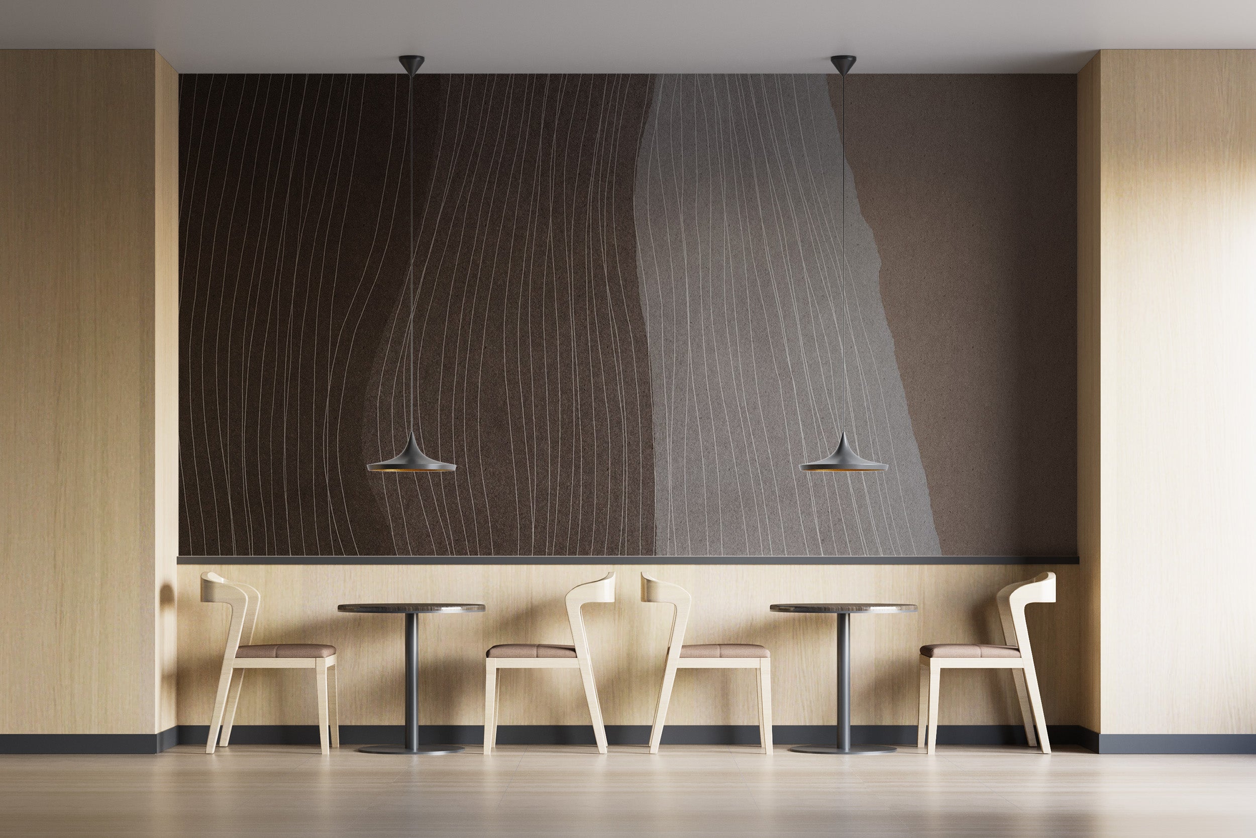 Contemporary wavy wall mural in earthy hues
