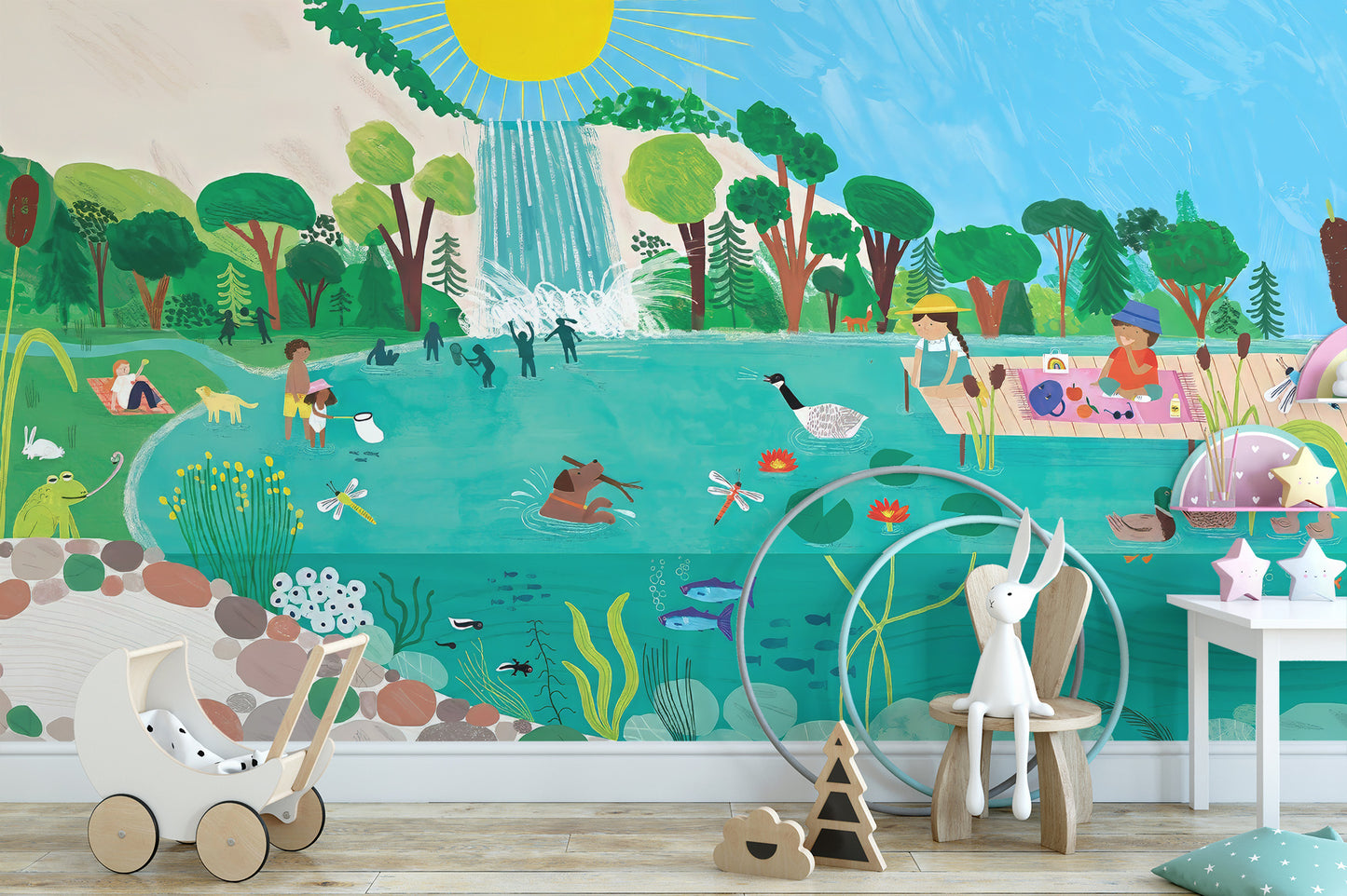 Vibrant lakeside wallpaper for nursery wonder