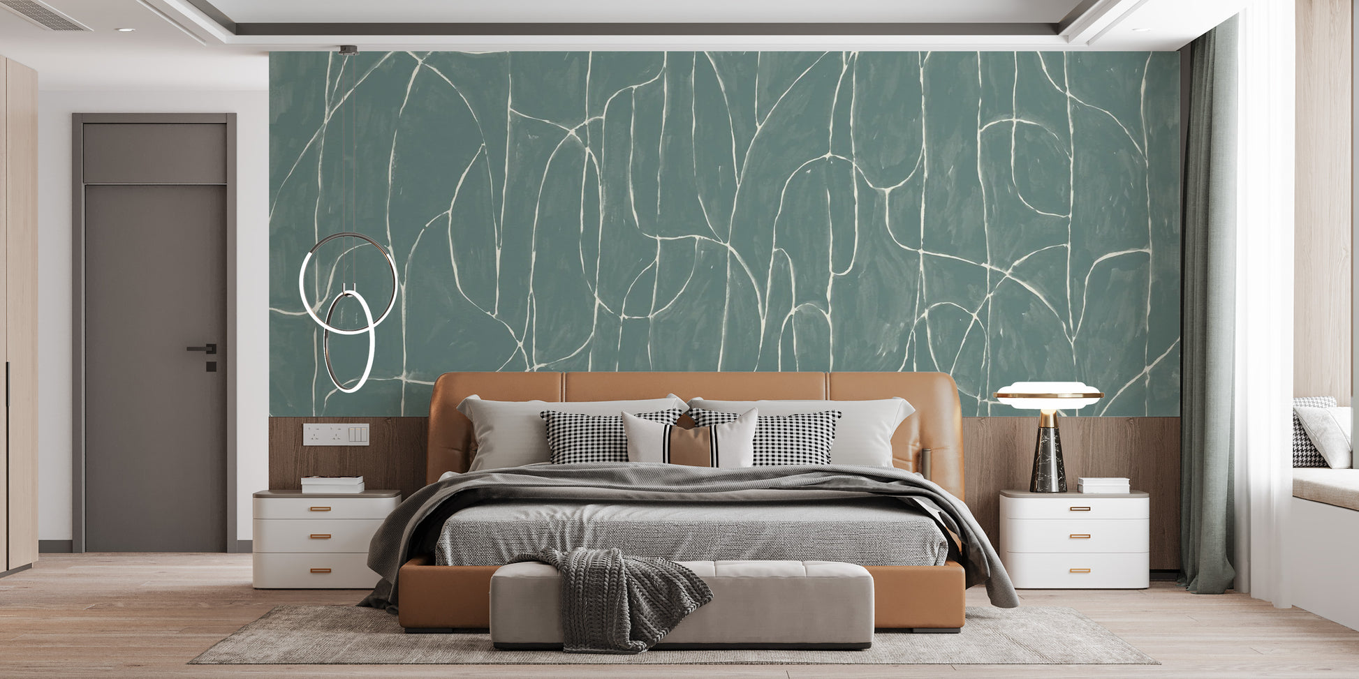 Artistic jade blue beach wall mural decor