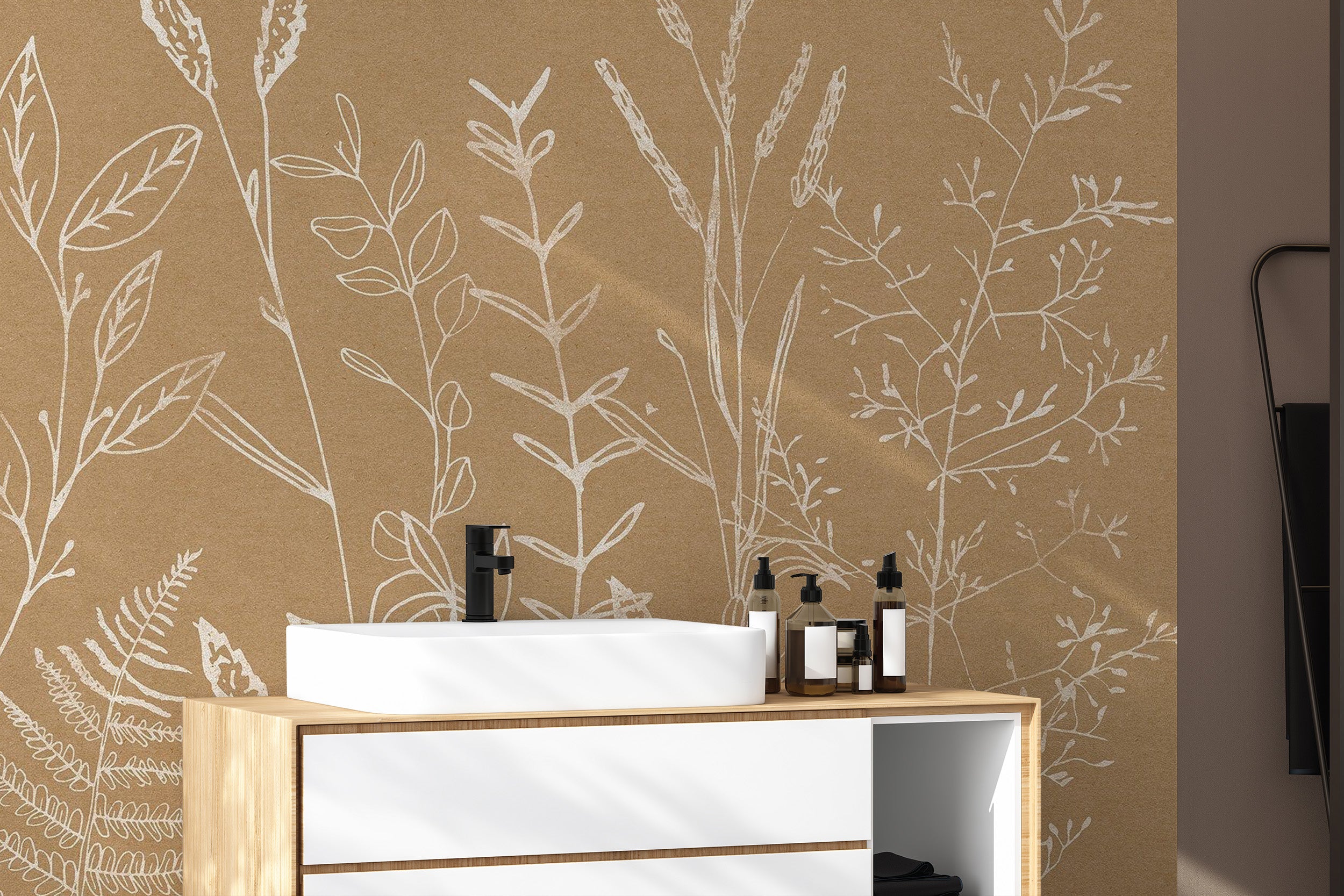 Beige Herbs Garden Wallpaper