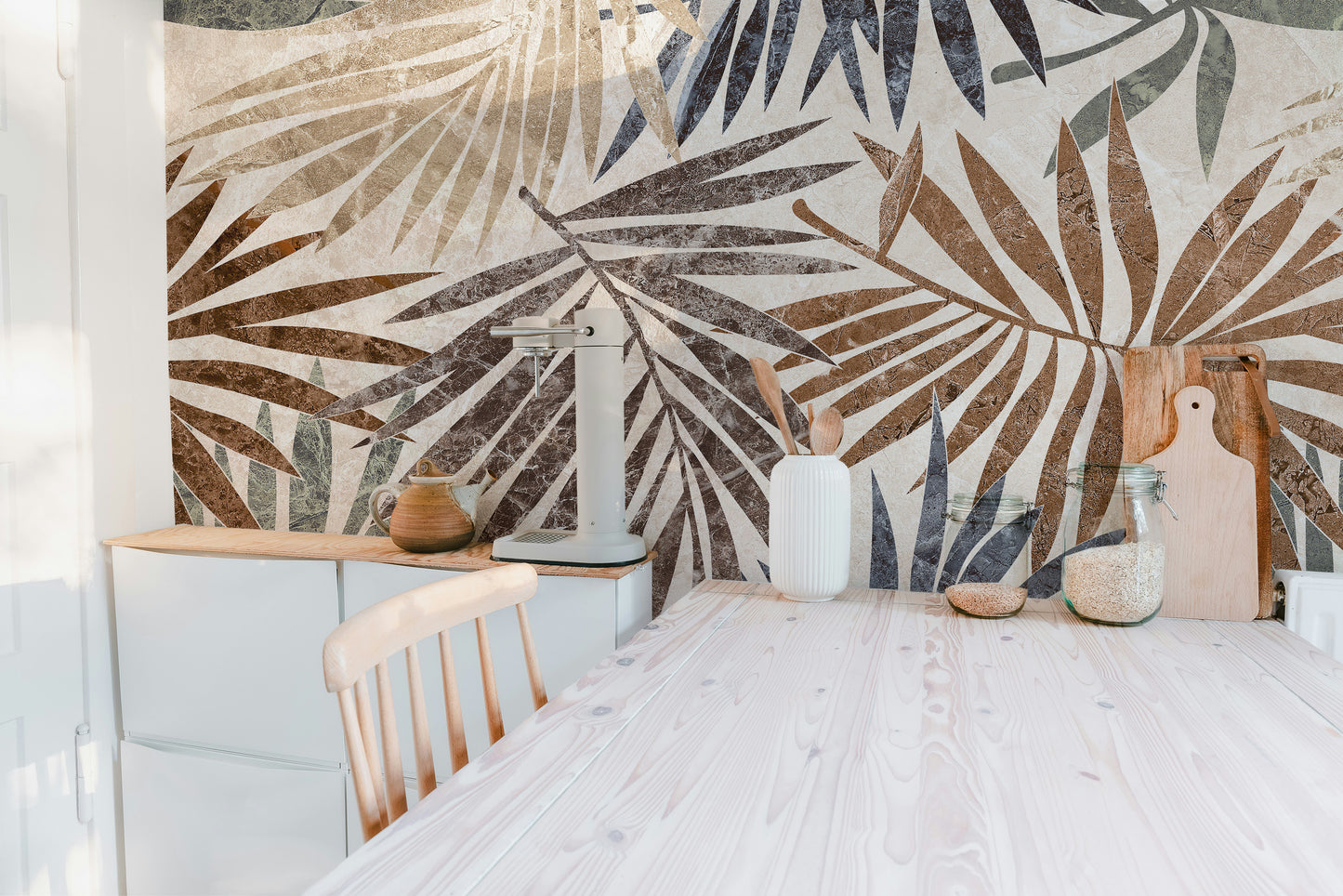 Rustic leaves mural for dining spaces