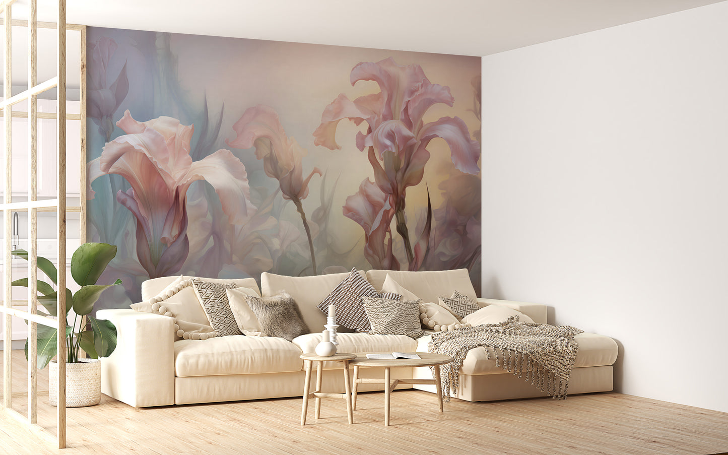 Iris Pale Pastel Floral Wallpaper Mural