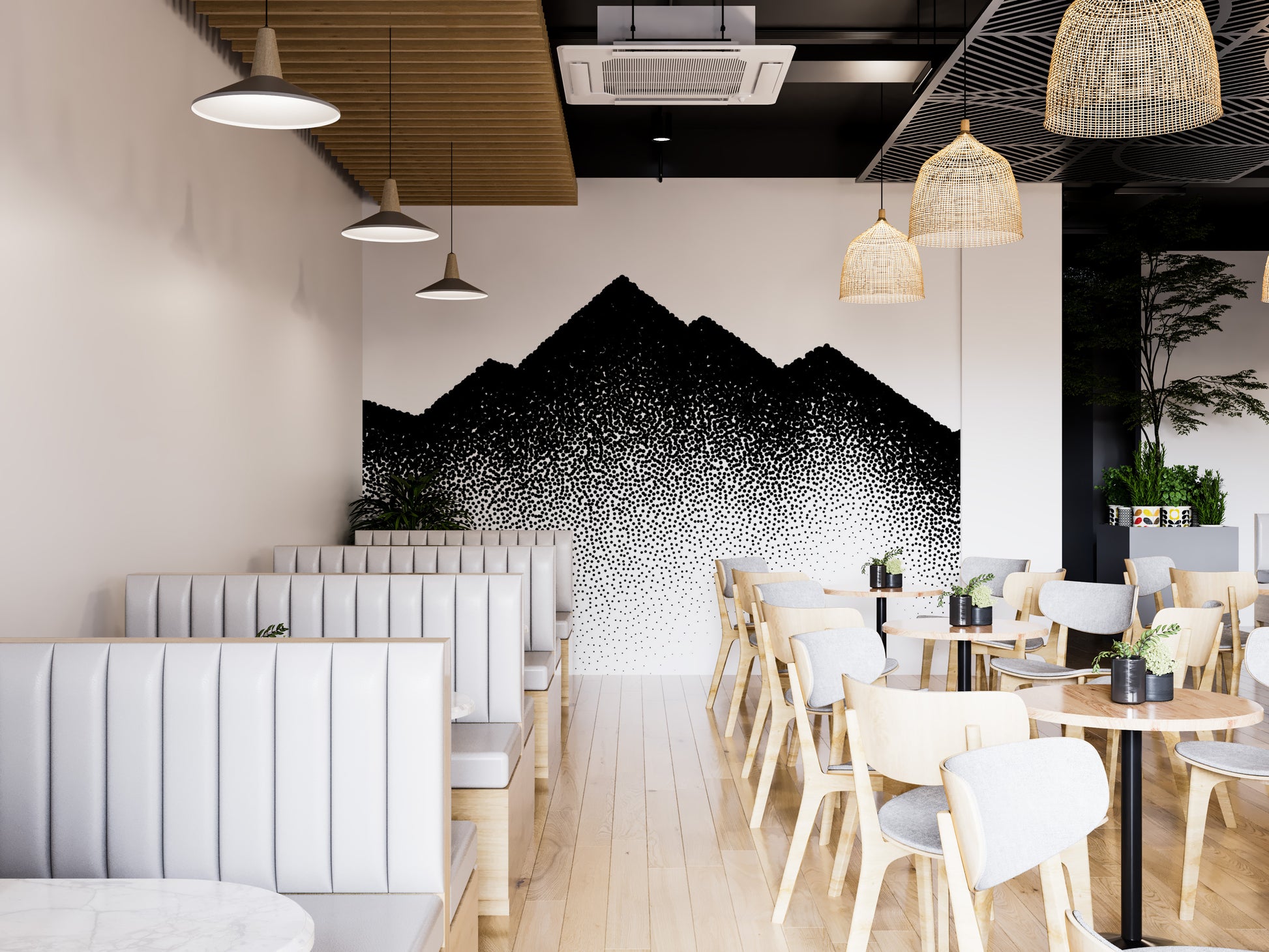 Abstract mountain and dots mural