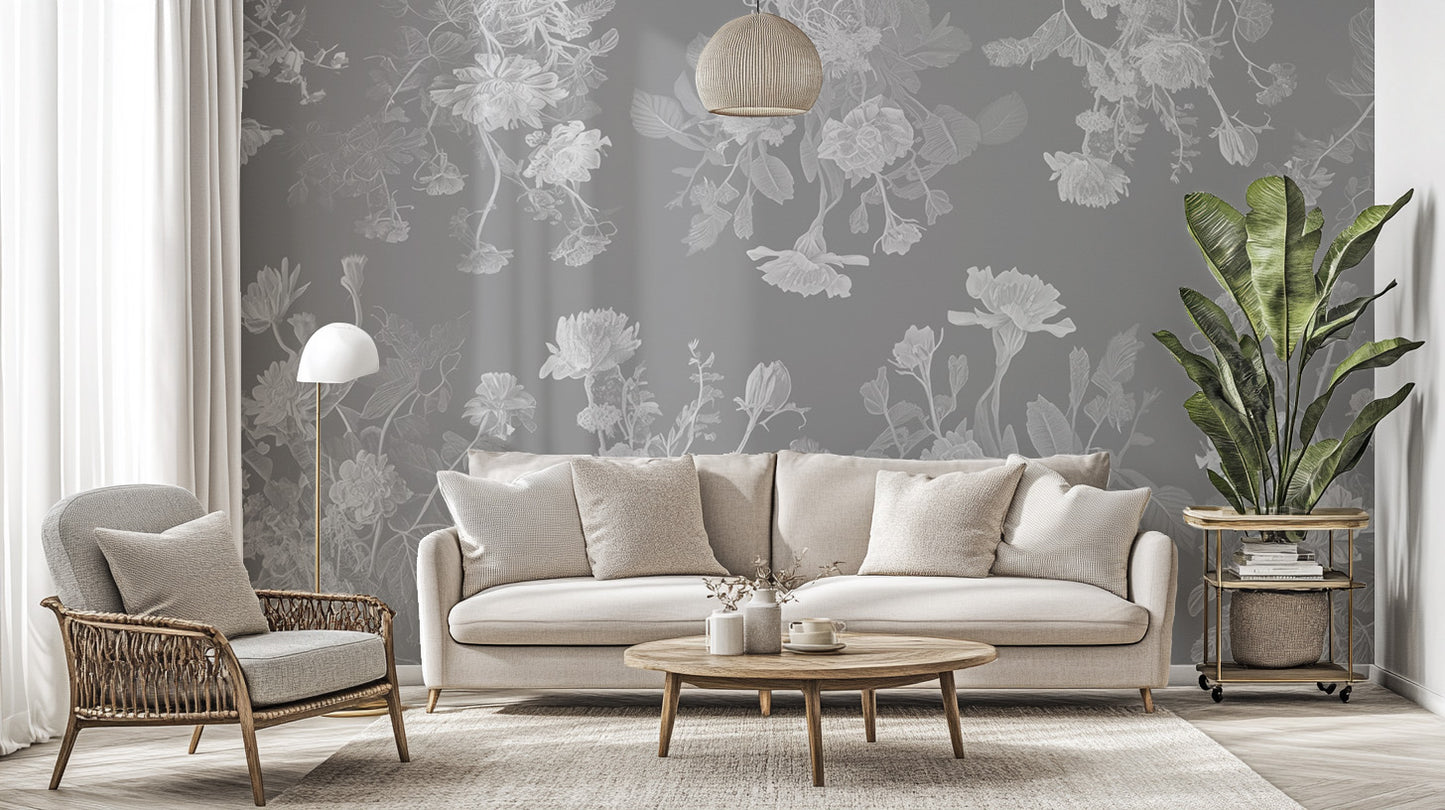 Grey Flower Bedroom Wallpaper Murals