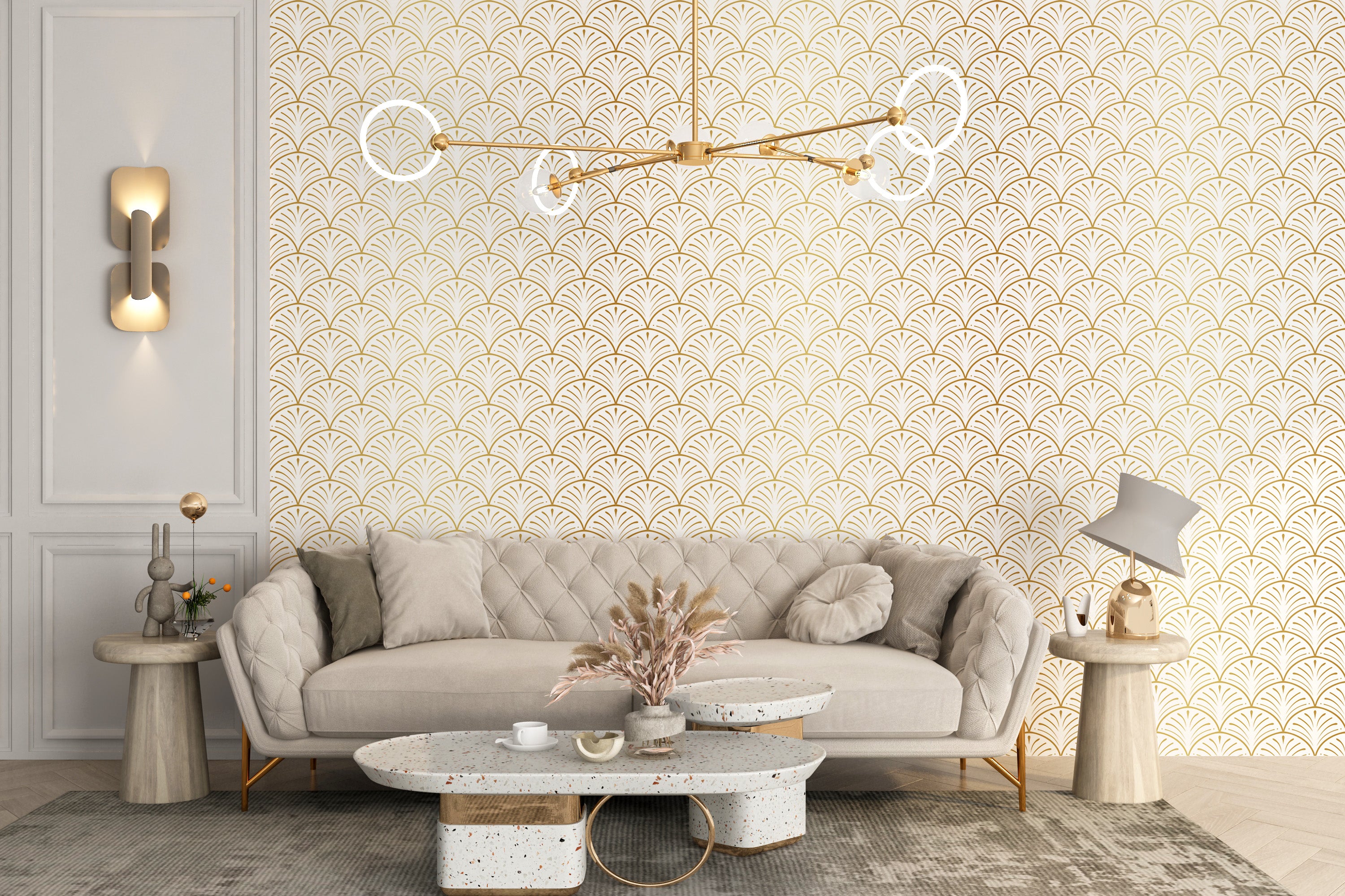 Gold and white art deco repeat pattern
