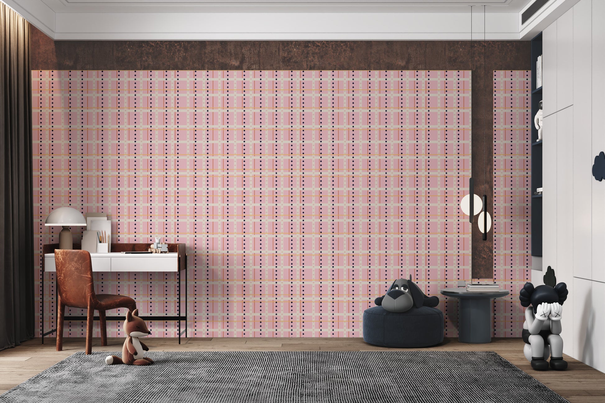 French Dotted Checks Pink Wallpaper