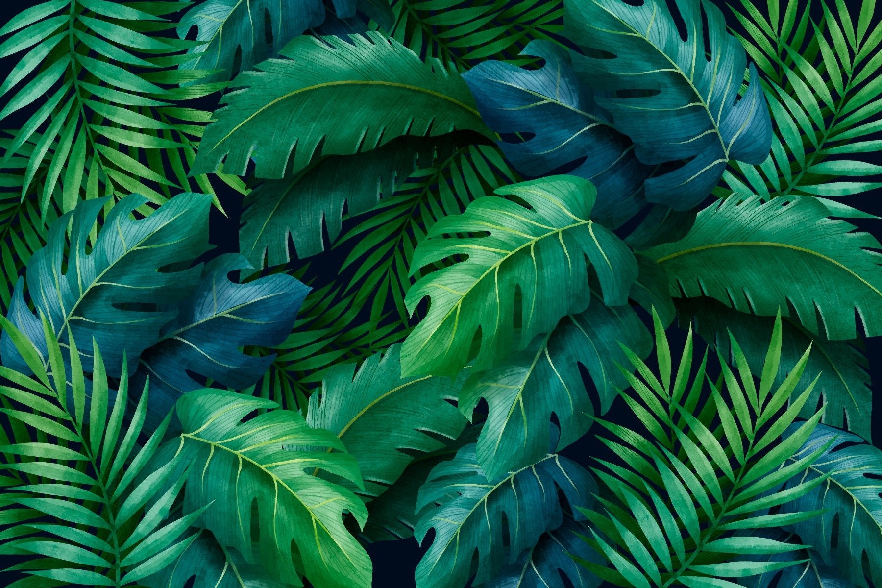 Tropical Green Leaves Peel And Stick Wallpaper Mural