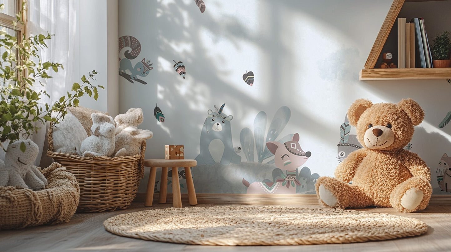 Enchanting storybook critters mural for kids' rooms