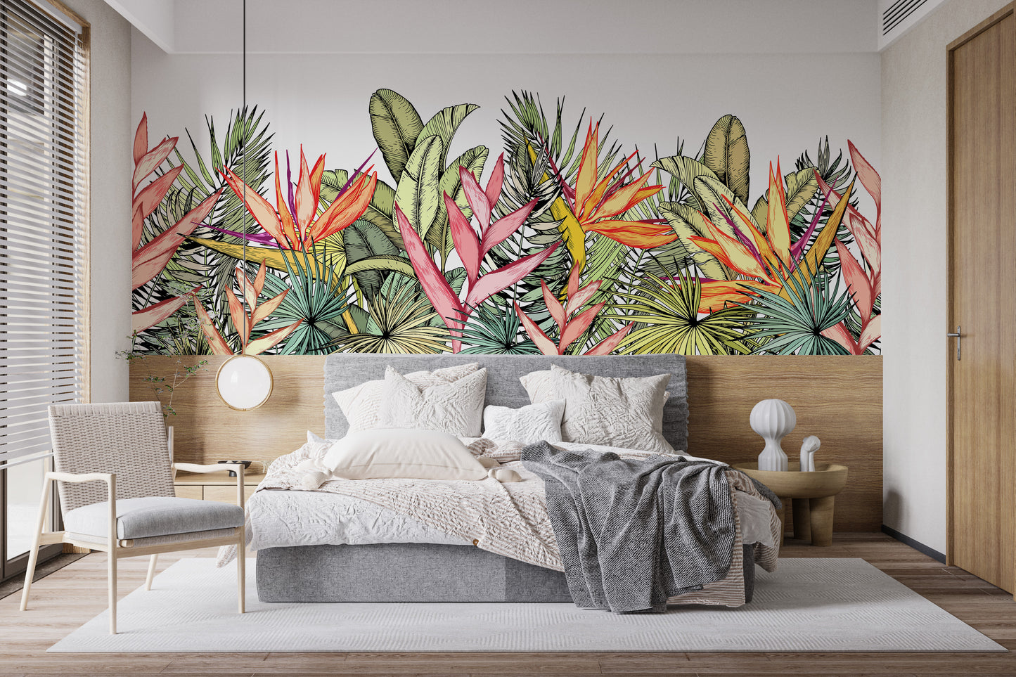 Colorful Tropical Palm Leaves Flowers Wall Murals