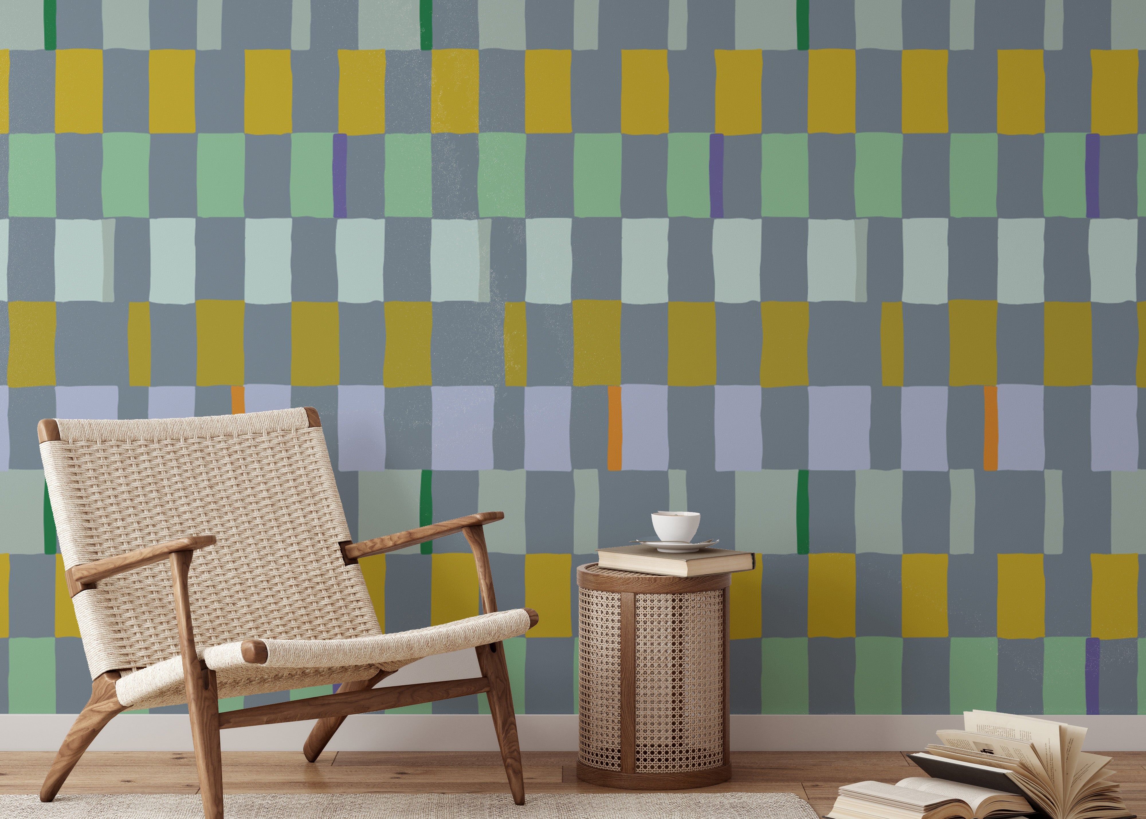 Stylish enigmatic tile wallpaper for statement wall decor.
