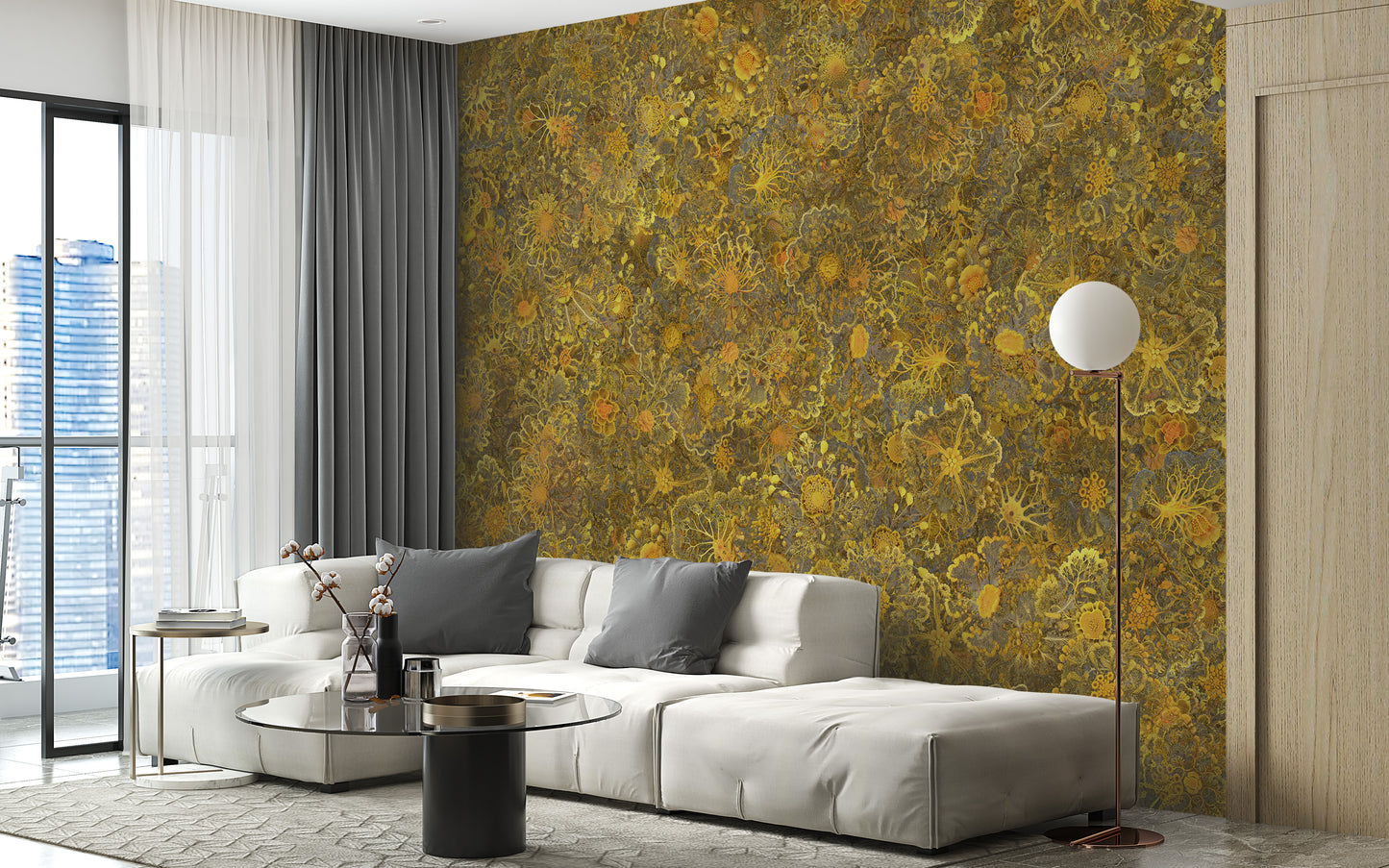 Yellow Mycelium Nature Power Embroidery Wallpaper Murals