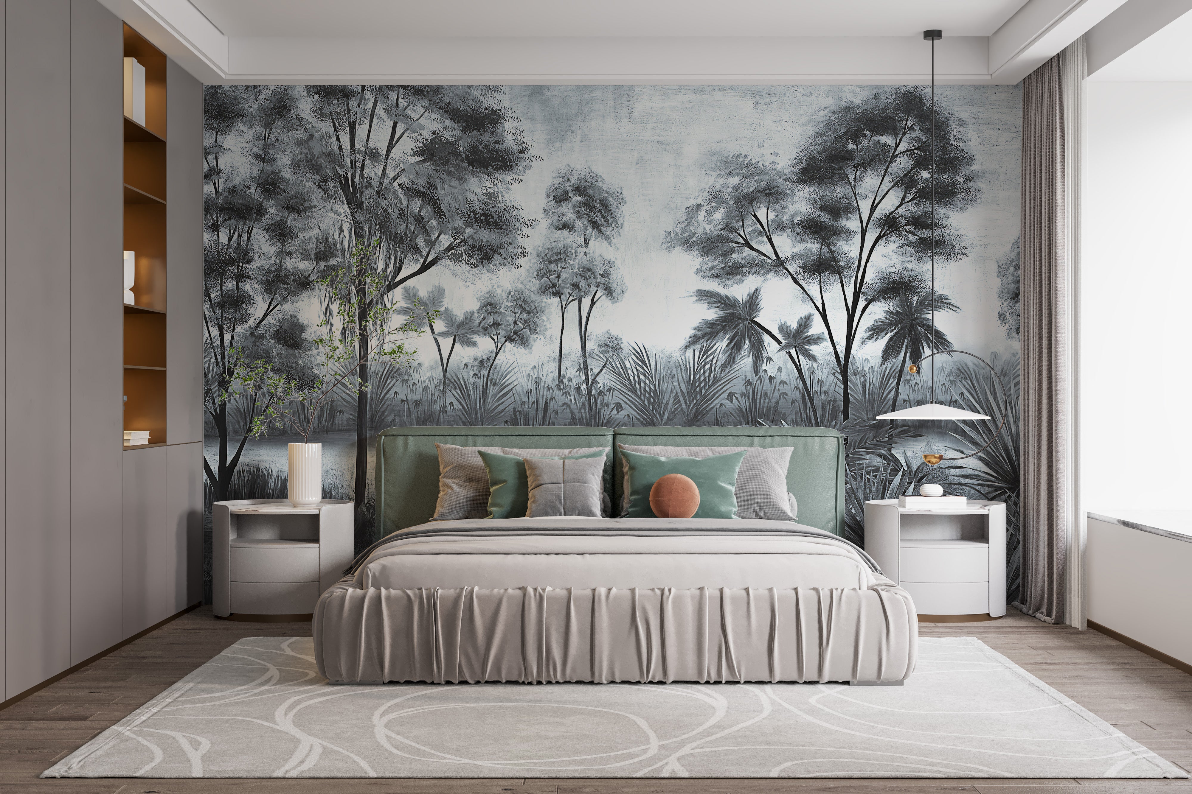 Gloomy textured trees wallpaper mural design
